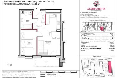 Rzut - Mieszkanie na sprzedaż 2 pokoje o powierzchni 44,66 m² - numer A.24 w Apartamenty Grójeckie Ogrody
