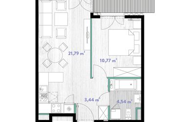 Rzut - Mieszkanie na sprzedaż 2 pokoje o powierzchni 40,43 m² - numer A.02.10 w Do Wilgi