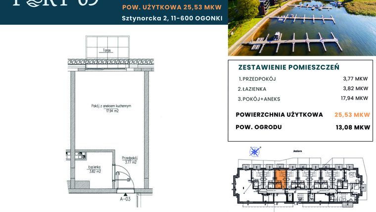 Rzut - Mieszkanie na sprzedaż 1 pokój o powierzchni 25,53 m² - numer A-03 w Port 69