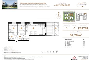Rzut - Mieszkanie na sprzedaż 3 pokoje o powierzchni 54,26 m² - numer JAR-III-C-LM-M1 w Osiedle JAR Heweliusza etap III