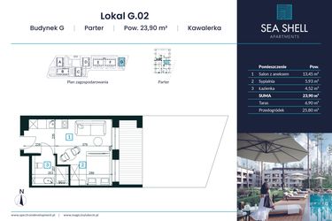 Rzut - Mieszkanie na sprzedaż 1 pokój o powierzchni 23,9 m² - numer G.02 w Magiczny Łukęcin