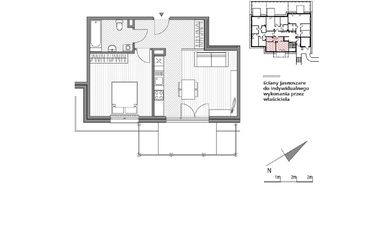 Rzut - Mieszkanie na sprzedaż 2 pokoje o powierzchni 48,13 m² - numer 1.1-1 w Stawowa