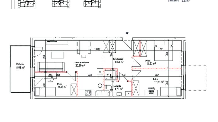 Rzut - Mieszkanie na sprzedaż 4 pokoje o powierzchni 71,87 m² - numer 16 w Łowicka 25