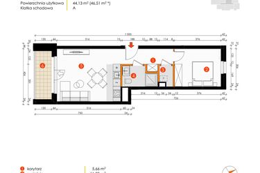 Rzut - Mieszkanie na sprzedaż 2 pokoje o powierzchni 44,13 m² - numer A.4.1 w Platanowy Park etap IV
