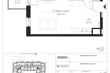Rzut - Mieszkanie na sprzedaż 1 pokój o powierzchni 33,98 m² - numer J.1M20 w Nadmotławie Apartments etap J
