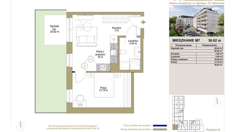 Rzut - Mieszkanie na sprzedaż 2 pokoje o powierzchni 36,62 m² - numer M7 w Barbary 19