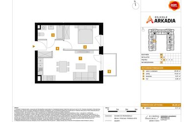 Rzut - Mieszkanie na sprzedaż 2 pokoje o powierzchni 38,45 m² - numer B1.7 w Osiedle Arkadia etap 2