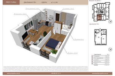 Rzut - Mieszkanie na sprzedaż 2 pokoje o powierzchni 47,25 m² - numer M11 w Przy Parku etap II