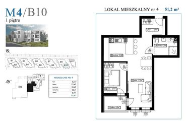 Rzut - Mieszkanie na sprzedaż 2 pokoje o powierzchni 51,2 m² - numer B10M4 w Przystań Rumia