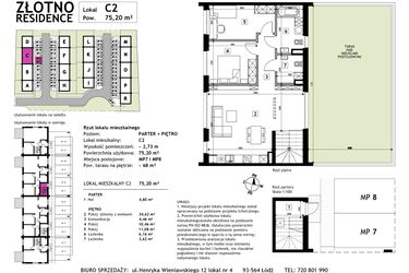 Rzut - Mieszkanie na sprzedaż 3 pokoje o powierzchni 75,2 m² - numer C2 w Złotno Residence