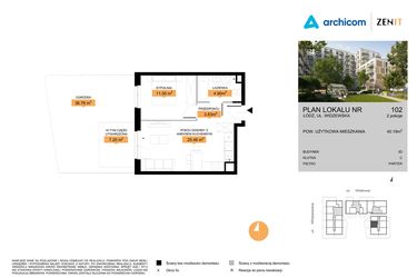 Rzut - Mieszkanie na sprzedaż 2 pokoje o powierzchni 40,19 m² - numer 3D.102 w Zenit III