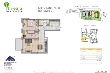 Rzut - Mieszkanie na sprzedaż 3 pokoje o powierzchni 62,38 m² - numer 12 w Smętna Garden