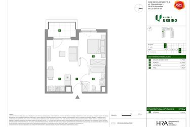 Rzut - Mieszkanie na sprzedaż 2 pokoje o powierzchni 37,36 m² - numer 1.3.C.66 w Osiedle Urbino