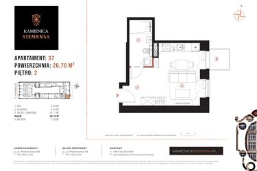 Rzut - Mieszkanie na sprzedaż 1 pokój o powierzchni 26,7 m² - numer 37 w Kamienica Siemensa