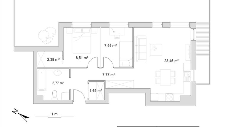 Rzut - Mieszkanie na sprzedaż 3 pokoje o powierzchni 56,97 m² - numer 8.1 w Vela Park