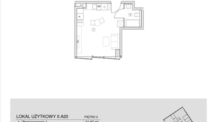 Rzut - Mieszkanie na sprzedaż 1 pokój o powierzchni 24,99 m² - numer II.A.20 w Krakowska 35 - Apartamenty Inwestycyjne