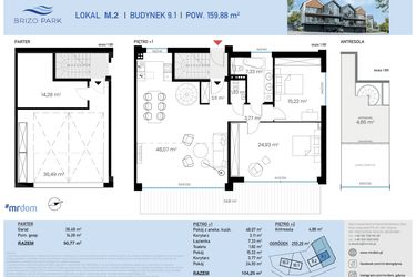 Rzut - Mieszkanie na sprzedaż 3 pokoje o powierzchni 159,88 m² - numer 9.1.2 w Brizo Park