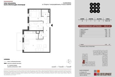 Rzut - Mieszkanie na sprzedaż 3 pokoje o powierzchni 60,21 m² - numer M.A.1.018 w CUKROWNIA