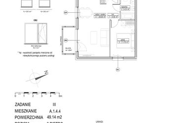 Rzut - Mieszkanie na sprzedaż 2 pokoje o powierzchni 49,14 m² - numer A.1.4.4 w Atut III