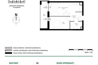 Rzut - Mieszkanie na sprzedaż 2 pokoje o powierzchni 38,32 m² - numer M23 w Wędrowna