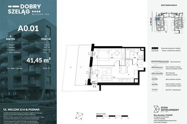 Rzut - Mieszkanie na sprzedaż 2 pokoje o powierzchni 41,45 m² - numer A0.01 w Dobry Szeląg