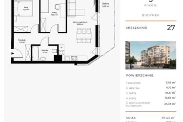 Rzut - Mieszkanie na sprzedaż 3 pokoje o powierzchni 57,43 m² - numer 27 w Bytkowska 4.0