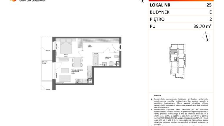 Rzut - Mieszkanie na sprzedaż 2 pokoje o powierzchni 39,7 m² - numer E.25 w Osiedle Synteza etap IV