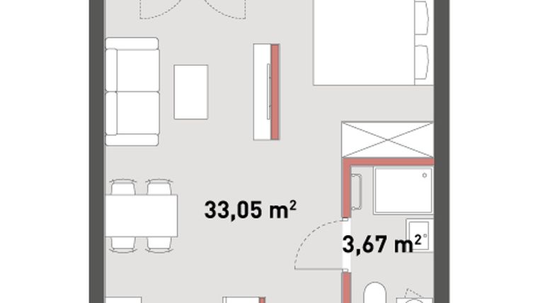 Rzut - Mieszkanie na sprzedaż 1 pokój o powierzchni 39,78 m² - numer A.06.17 w Żelazna 54