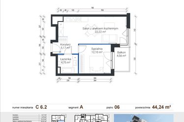 Rzut - Mieszkanie na sprzedaż 2 pokoje o powierzchni 44,24 m² - numer C 6.2 w Nowe Zabłocie