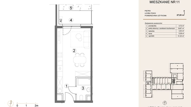 Rzut - Mieszkanie na sprzedaż 1 pokój o powierzchni 27,83 m² - numer 11 w Waterlane Vibe