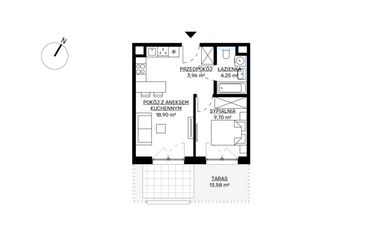 Rzut - Mieszkanie na sprzedaż 2 pokoje o powierzchni 36,81 m² - numer M2 w KWADRAT etap 2