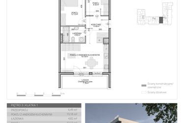 Rzut - Mieszkanie na sprzedaż 3 pokoje o powierzchni 50,93 m² - numer M-26 w Osiedle Radosne II
