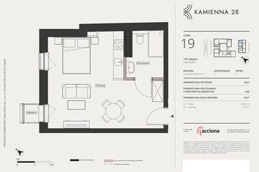 Rzut - Mieszkanie na sprzedaż 1 pokój o powierzchni 35,01 m² - numer 4.19 w Kamienna 28 - apartamenty inwestycyjne
