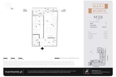 Rzut - Mieszkanie na sprzedaż 2 pokoje o powierzchni 48,5 m² - numer M.3.8 w Marimonte