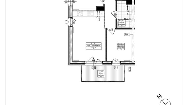 Rzut - Mieszkanie na sprzedaż 3 pokoje o powierzchni 51,86 m² - numer A1.9 w Osiedle Zielone bud. A1, B8