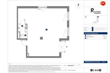 Rzut - Lokal użytkowy na sprzedaż 1 pokój o powierzchni 73,61 m² - numer U6 w Przystanek Prądnik