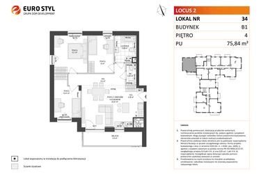 Rzut - Mieszkanie na sprzedaż 4 pokoje o powierzchni 75,82 m² - numer 34 w Locus 2