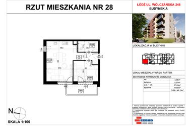 Rzut - Mieszkanie na sprzedaż 2 pokoje o powierzchni 49,19 m² - numer A.28 w Wólczańska 248 - etap II