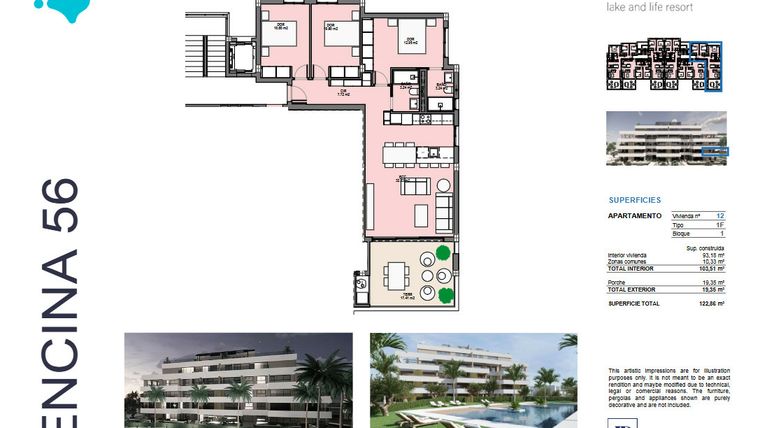 Rzut - Mieszkanie na sprzedaż 3 pokoje o powierzchni 93 m² - numer 12 w Santa Rosalía - Murcia