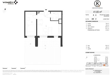 Rzut - Mieszkanie na sprzedaż 2 pokoje o powierzchni 41,65 m² - numer A/4/0.2 w Smardzewska 8