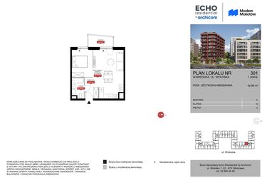 Rzut - Mieszkanie na sprzedaż 1 pokój o powierzchni 42,99 m² - numer A.301 w Modern Mokotów
