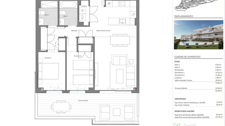 Rzut - Mieszkanie na sprzedaż 2 pokoje o powierzchni 97 m² - numer 1-1-B1 w Zenith Estepona
