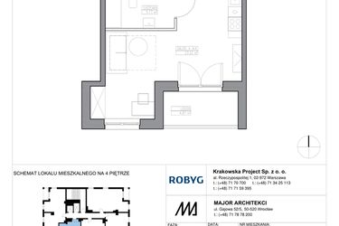 Rzut - Mieszkanie na sprzedaż 1 pokój o powierzchni 30,45 m² - numer KR6/B/4/4 w Apartamenty Krakowska etap VI