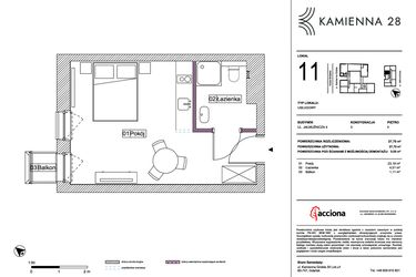 Rzut - Mieszkanie na sprzedaż 1 pokój o powierzchni 27,7 m² - numer 4.11 w Kamienna 28 - apartamenty inwestycyjne