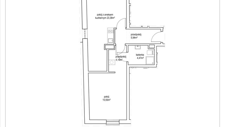 Rzut - Mieszkanie na sprzedaż 2 pokoje o powierzchni 53,5 m² - numer 4/9. w Apartamenty Nowy Targ