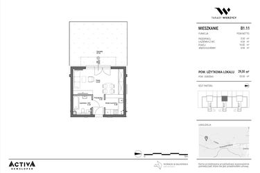 Rzut - Mieszkanie na sprzedaż 1 pokój o powierzchni 29,3 m² - numer B1.11 w Tarasy Wierzycy