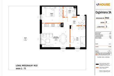 Rzut - Mieszkanie na sprzedaż 3 pokoje o powierzchni 61,17 m² - numer 10 w Osiedle StaLove etap II
