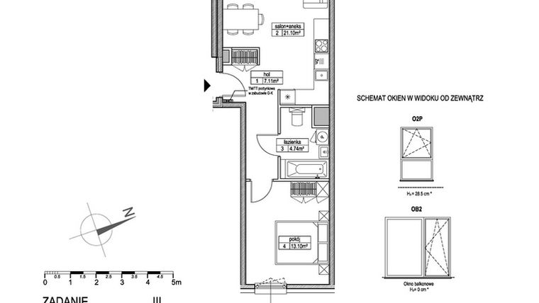 Rzut - Mieszkanie na sprzedaż 2 pokoje o powierzchni 46,01 m² - numer E.1.2.1 w Atut III