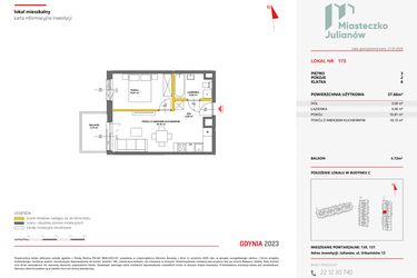 Rzut - Mieszkanie na sprzedaż 2 pokoje o powierzchni 37,61 m² - numer 175 w Miasteczko Julianów