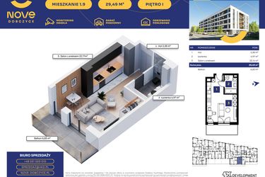 Rzut - Mieszkanie na sprzedaż 1 pokój o powierzchni 29,49 m² - numer M09 w Nove Dobczyce
